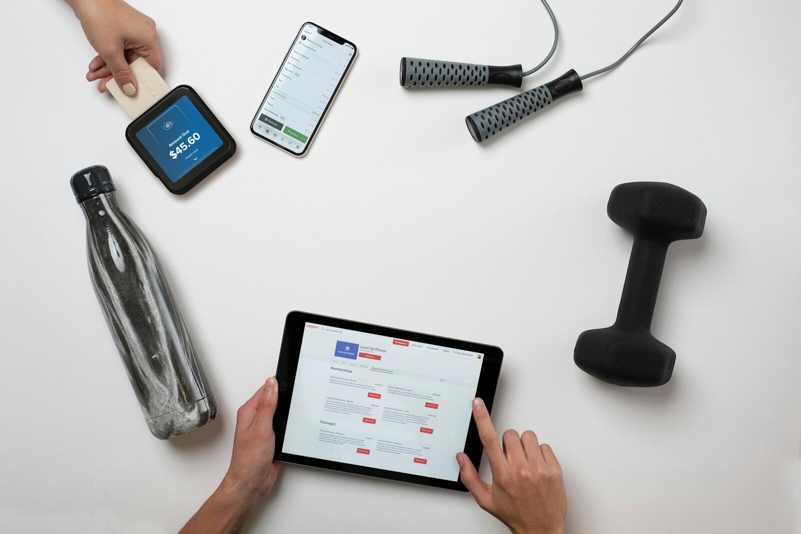 Fitness equipment, smartphone, tablet, and payment terminal